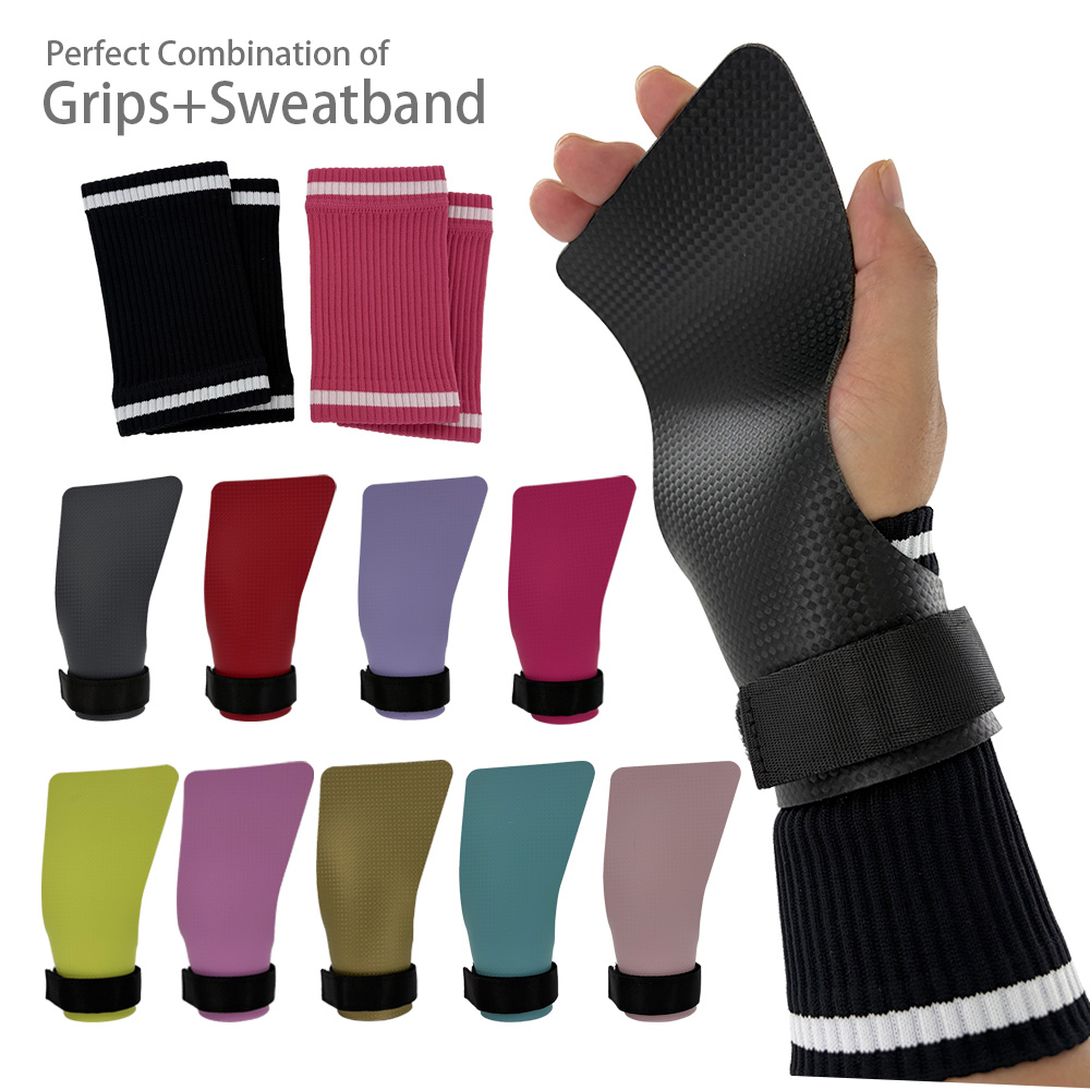 Wrist Wraps - カーボンハンドグリップと汗止めリストバンドの完璧な組み合わせ。クロスフィット、プルアップ、クロストレーニング、体操、ワークアウトに最適。