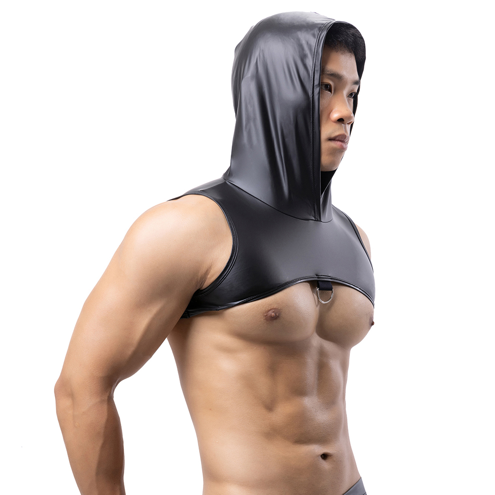 男性フェイクレザーフード付きフィットネスタンクトップ胸ハーネ - Gymnastic Ring のレビューと価格